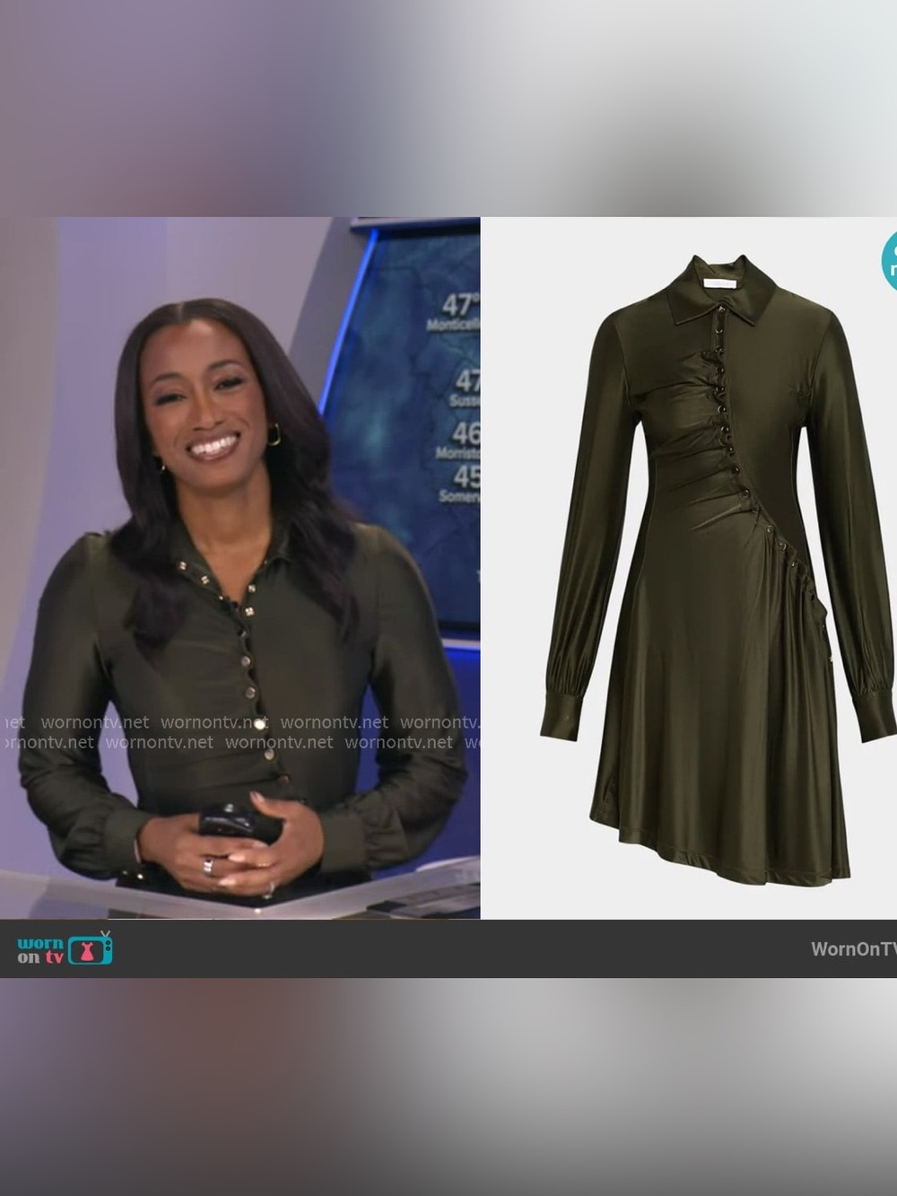 Rabanne Robe Asymmetrical Button Detail Dress – Olive Green – Size US 4 (FR 38) - Picture 4 of 17